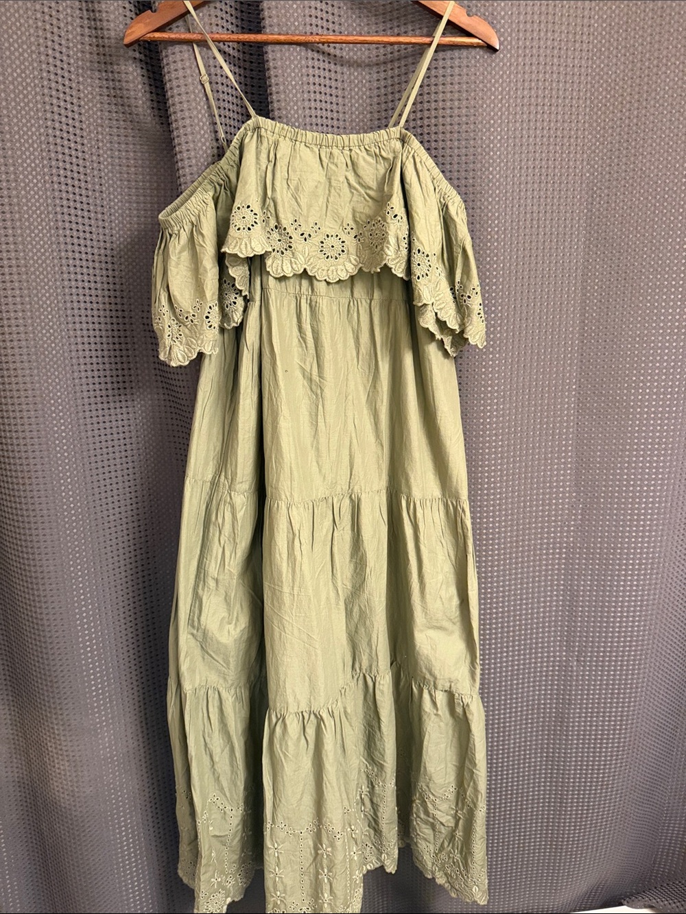 Old Navy Olive Green Eyelet Off-Shoulder Maxi Dress